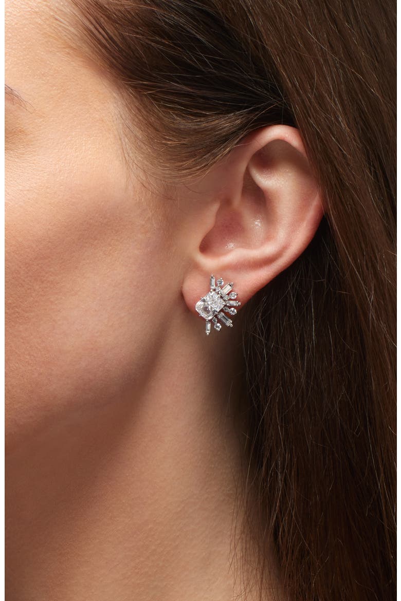 Stellar Halo Stud Earrings, Alternate, color, RHODIUM