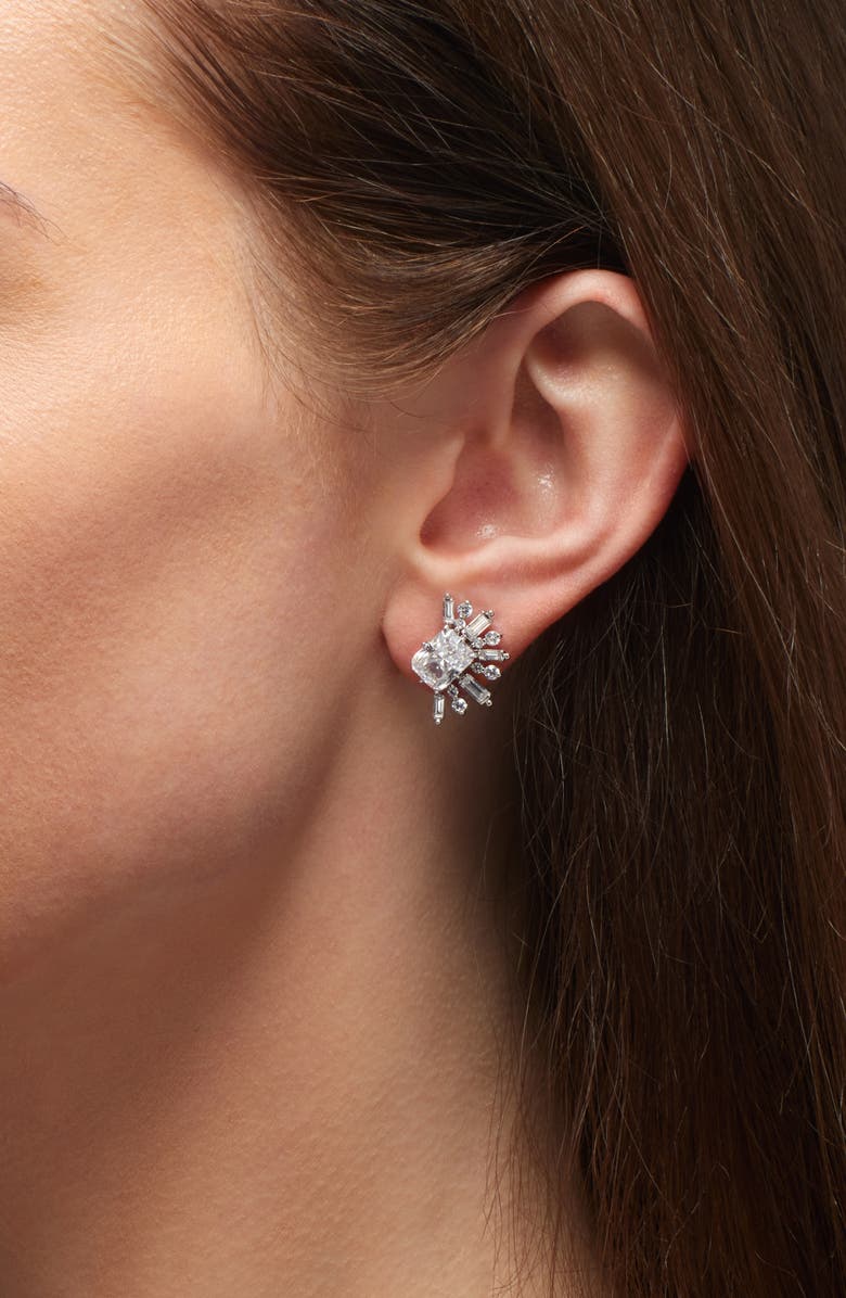 Nadri Stellar Halo Stud Earrings, Alternate, color, Rhodium
