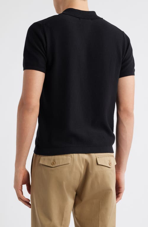 Merz B Schwanen Johnny Collar Linen & Organic Cotton Polo In Black
