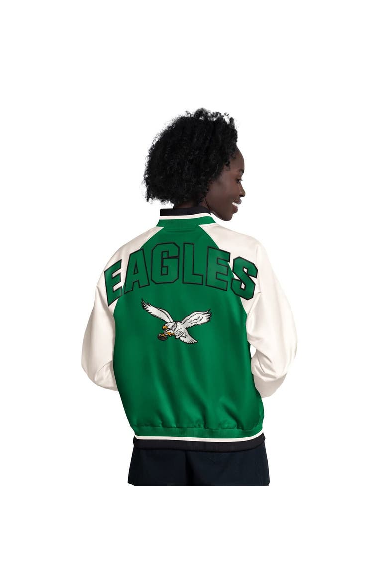Women's Starter  Kelly Green/White Philadelphia Eagles Raglan Blitz Full-Snap Varsity Jacket, Alternate, color, Kelly Green