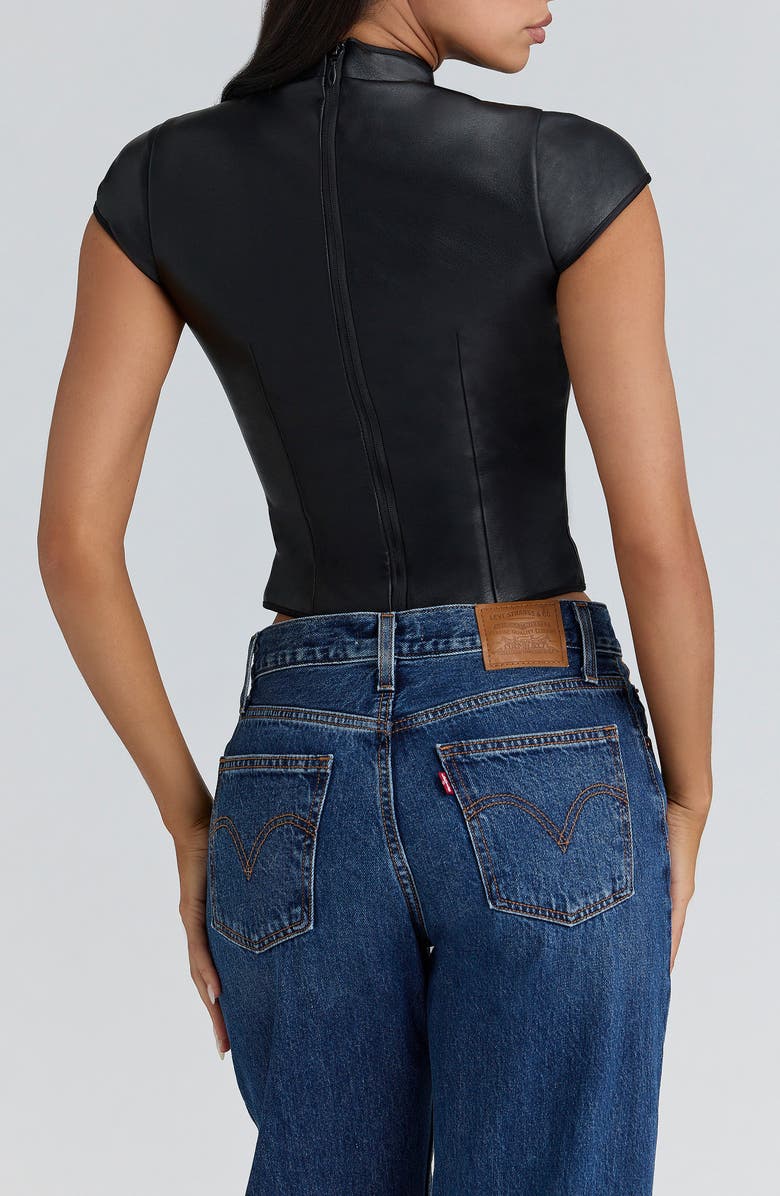 HOUSE OF CB Bobbi Mandarin Collar Faux Leather Crop Top, Alternate, color, Black