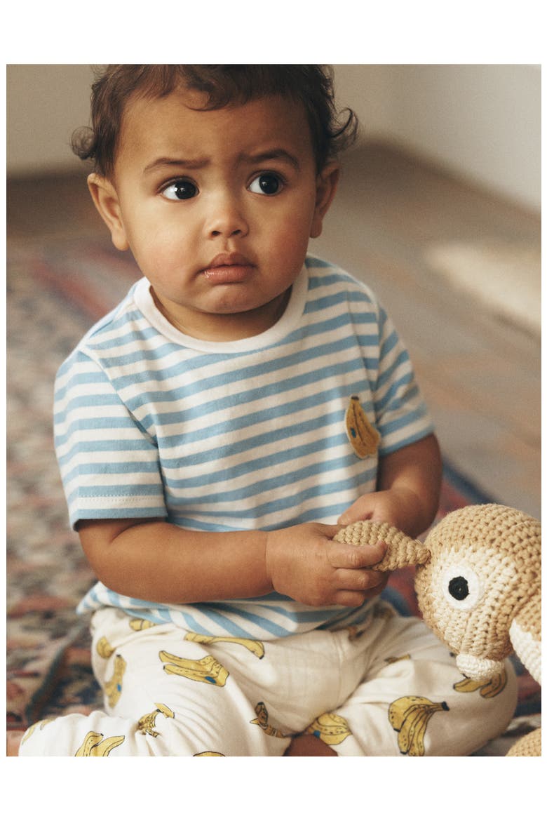 Banana T-Shirt & Pants Set, Alternate, color, IVORY AND BLUE STRIPE BANANAS