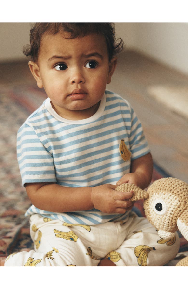 Mini Boden Banana T-Shirt & Pants Set, Alternate, color, Ivory And Blue Stripe Bananas