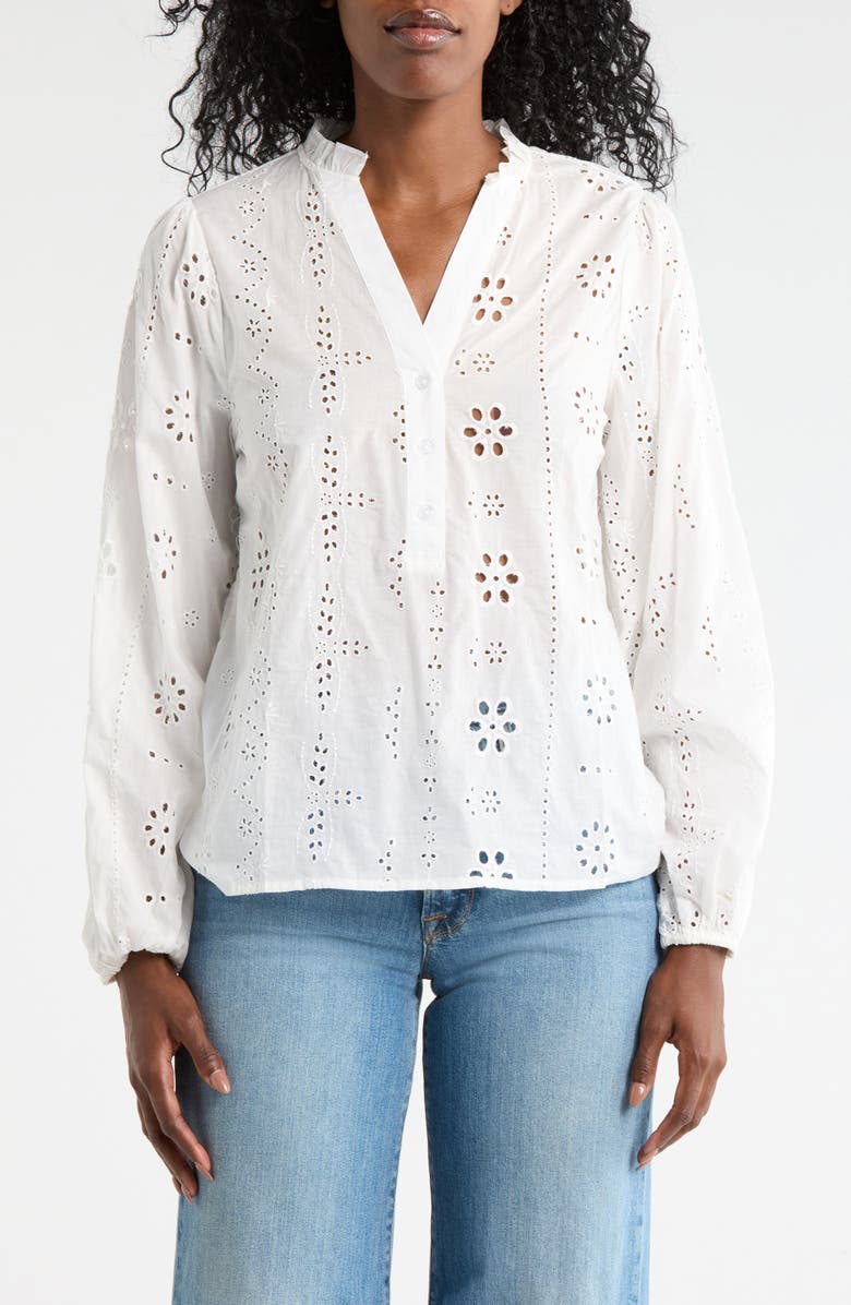 Forgotten Grace Eyelet Embroidered Button-Up Shirt, Main, color, White