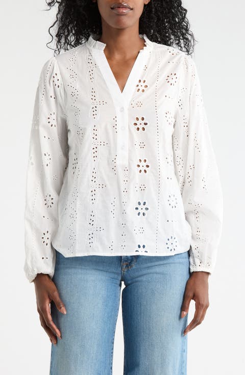 Eyelet Embroidered Button-Up Shirt