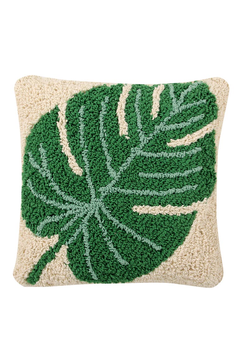 Monstera Leaf Accent Pillow, Main, color, NATURAL/ MONSTERA GREEN