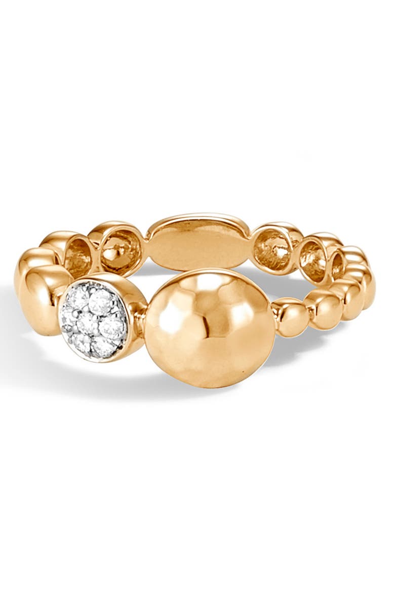 John Hardy Dot Hammered 18K Gold & Diamond Pavé Ring, Alternate, color,