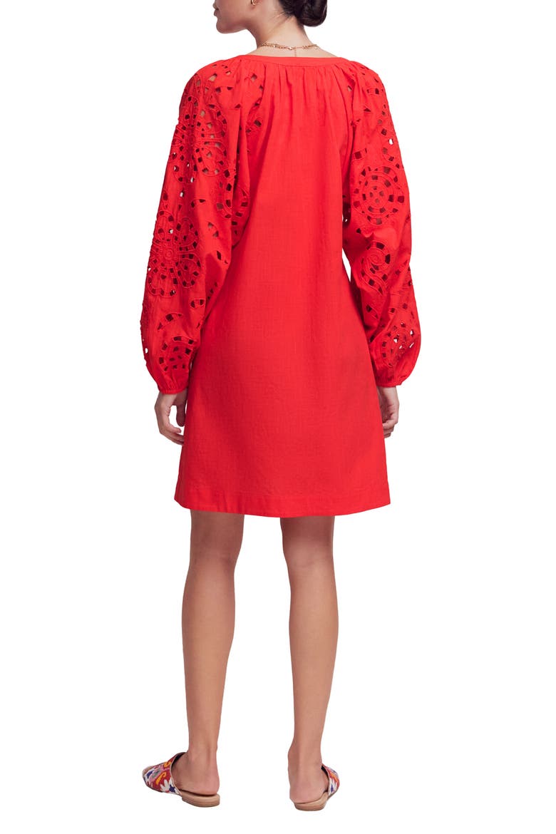 Embroidered Long Sleeve Cotton Caftan, Alternate, color, RED EMBROIDERIE