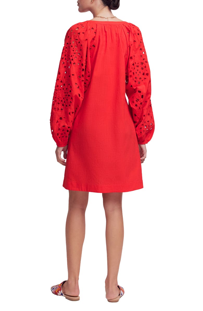 Boden Embroidered Long Sleeve Cotton Caftan, Alternate, color, Red Embroiderie