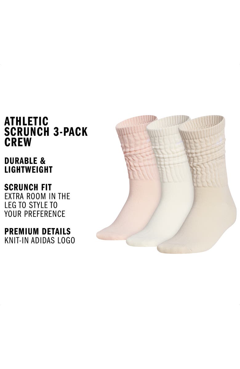 adidas Scrunch Athletic 3-Pack Crew Socks, Alternate, color, Blush Pink/ White/ Beige