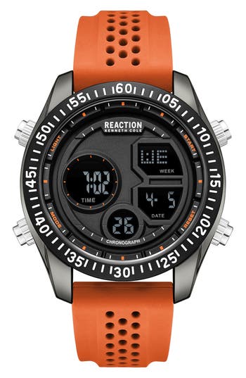Kenneth Cole Reaction Digital Display Silicone Strap Watch, 45.2mm