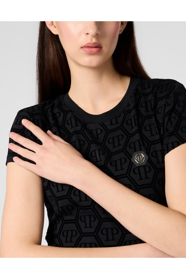 Sexy Pure Fit T-Shirt Jacquard Monogram Monogram Women, Alternate, color, black