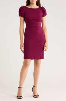 KARL LAGERFELD PARIS Short Sleeve Crepe Sheath Dress