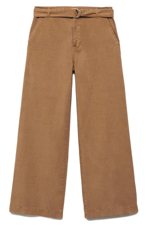 Mango Belted Canvas Wide Leg Pants In Brown