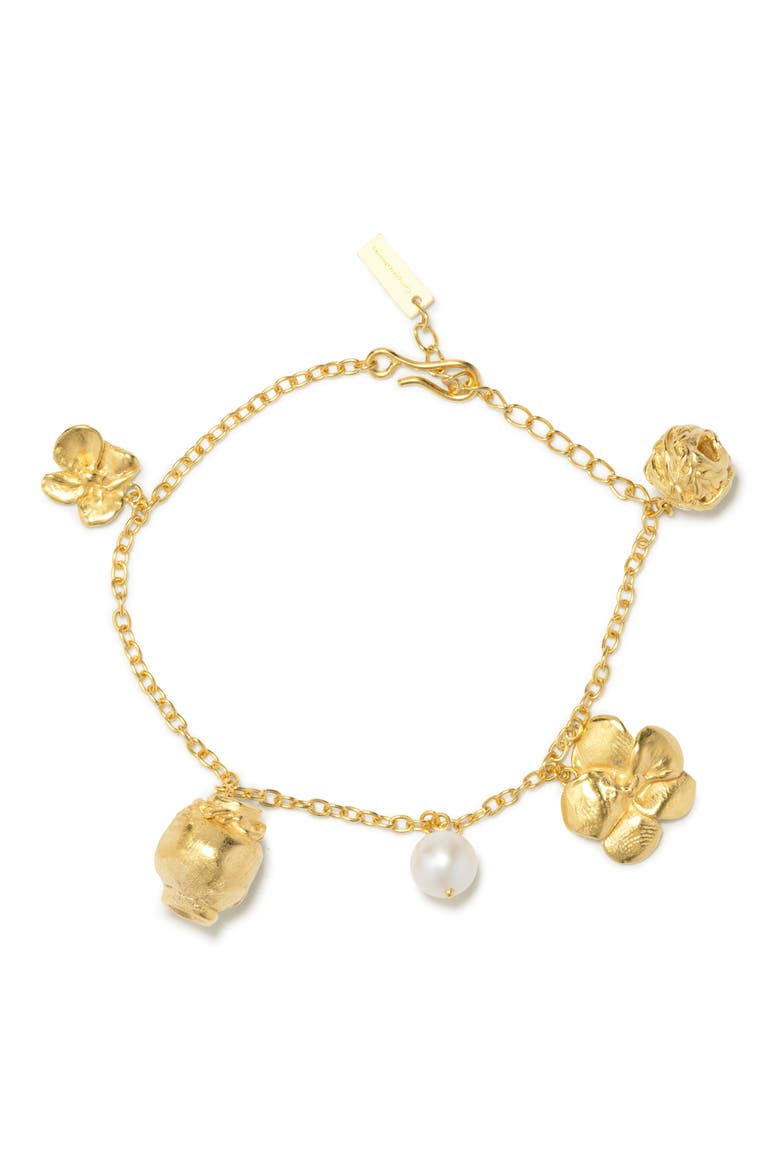 Tumbled Multi Charm Bracelet, Main, color, 18CT GOLD PLATED