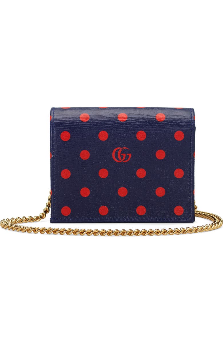 Gucci 1955 Horsebit Polka Dot Leather Wallet on a Chain, Alternate, color,