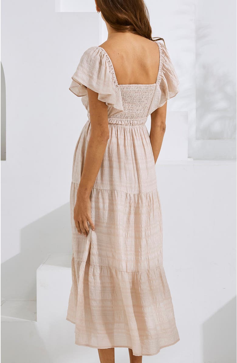 Angel Maternity Baby Shower Ruffle Sleeve Maternity Dress, Alternate, color, Nude