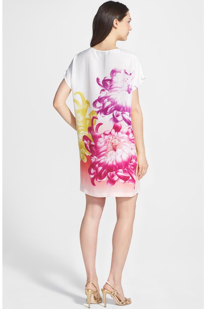 'Harriet Tropical Peony' Print Silk Shift Dress, Alternate, color, TROPICAL PEONY