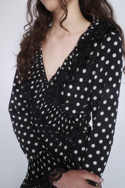 Anna Sui Long-sleeve Pleated Wrap Mini Dress In Black Muti