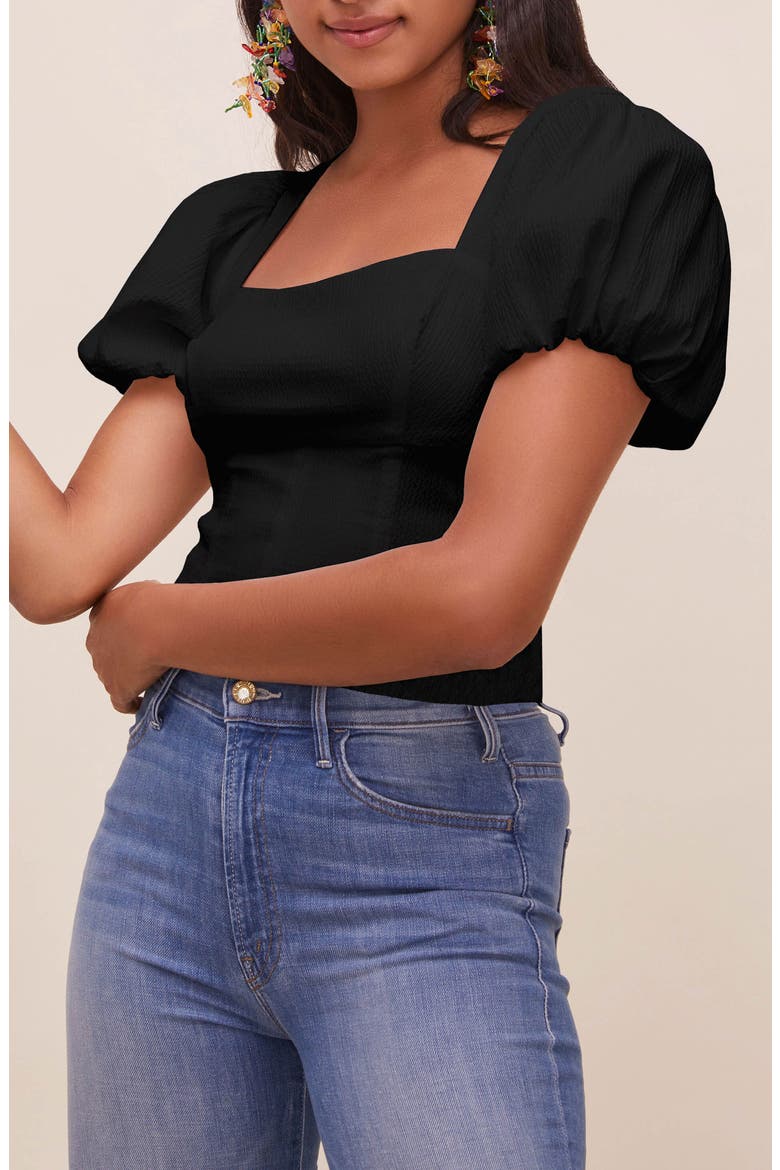 Tanya Puff Sleeve Crop Top, Alternate, color, BLACK