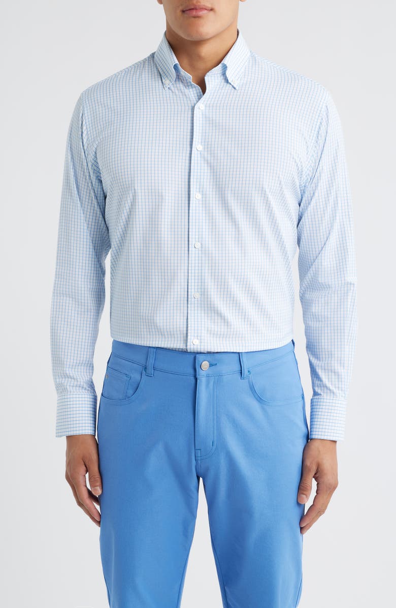 Peter Millar Hanford Check Performance Twill Button-Down Shirt, Main, color, Cottage Blue