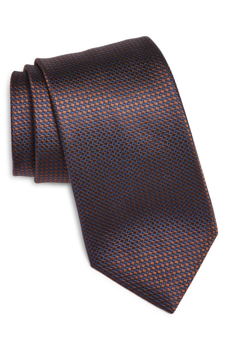 Canali Neat Silk Tie, Main, color, Brown