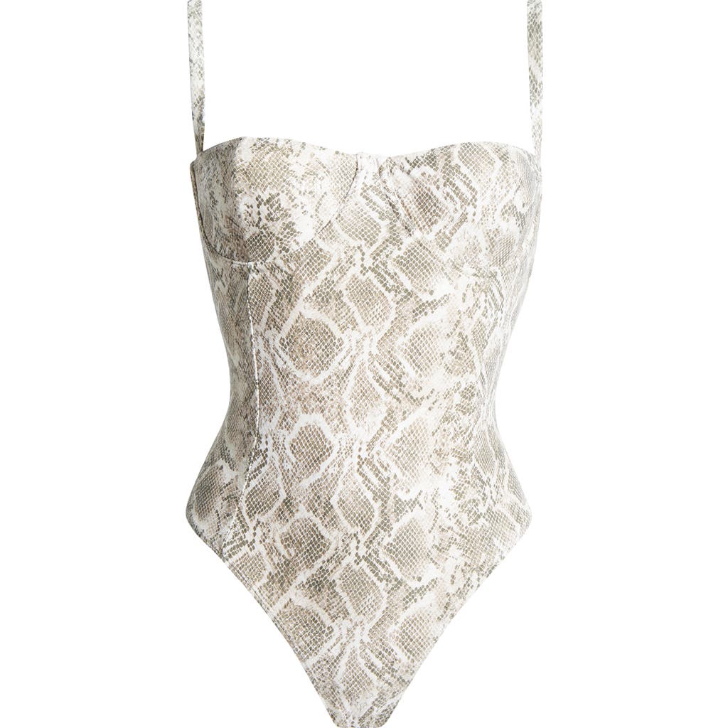 Good American Square Neck Swimsuit Ssp Print In Grey/white Print