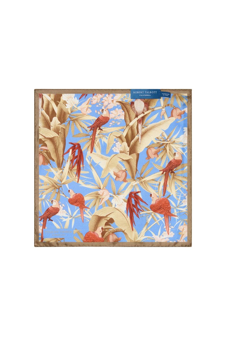 York Tropical Floral Pocket Square, Alternate, color, Brown/Blue, Brown Plaid