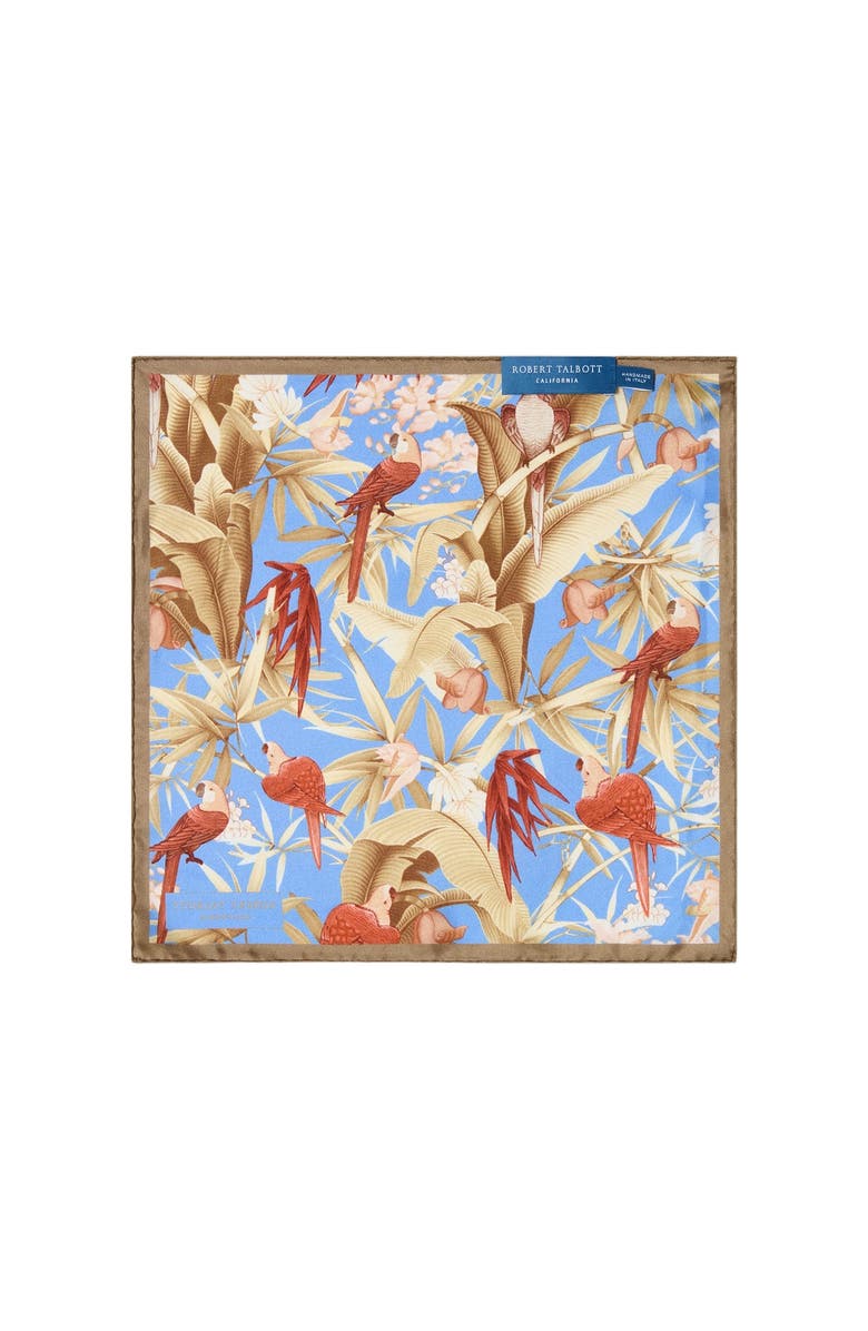 Robert Talbott York Tropical Floral Pocket Square, Alternate, color, Brown/Blue, Brown Plaid