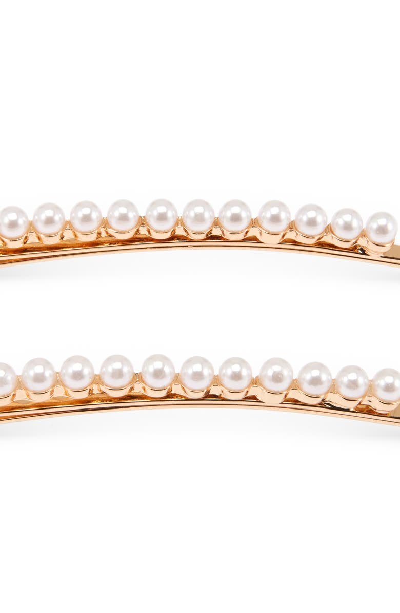 Ettika Single Line Set of 2 Faux Pearl Hair Pins, Alternate, color, Gold