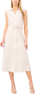 Halogen® Stripe Twist Detail Sleeveless Cotton Shirtdress