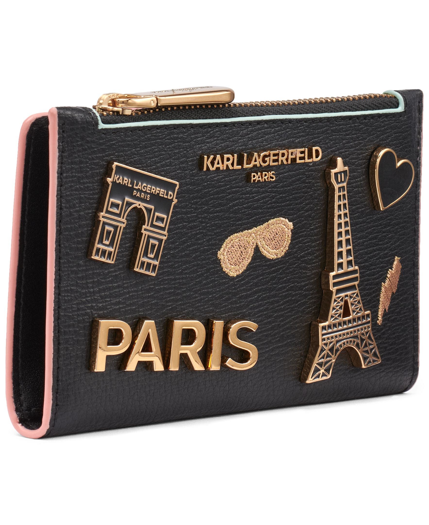 KARL LAGERFELD PARIS Small Wallet with Pins, Alternate, color, Black/Gold