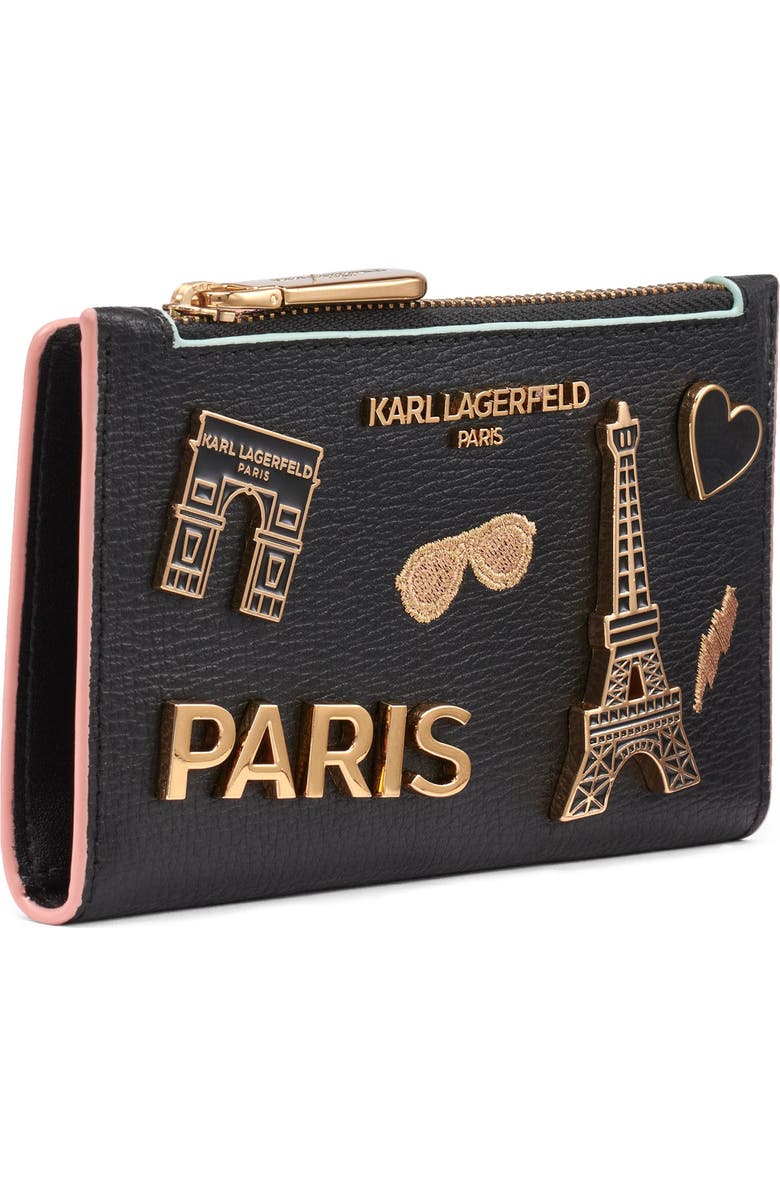 KARL LAGERFELD PARIS Small Wallet with Pins, Alternate, color, Black/Gold