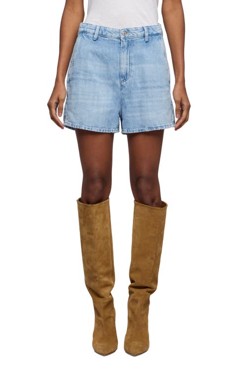 High Waist Cotton & Linen Denim Trouser Shorts