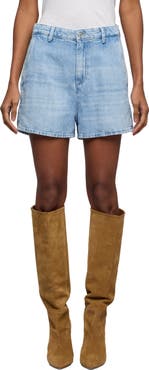 7 For All Mankind High Waist Cotton & Linen Denim Trouser Shorts