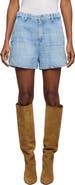 7 For All Mankind High Waist Cotton & Linen Denim Trouser Shorts