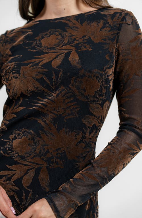 Beivy Long Sleeve Low Back Minidress In Brown