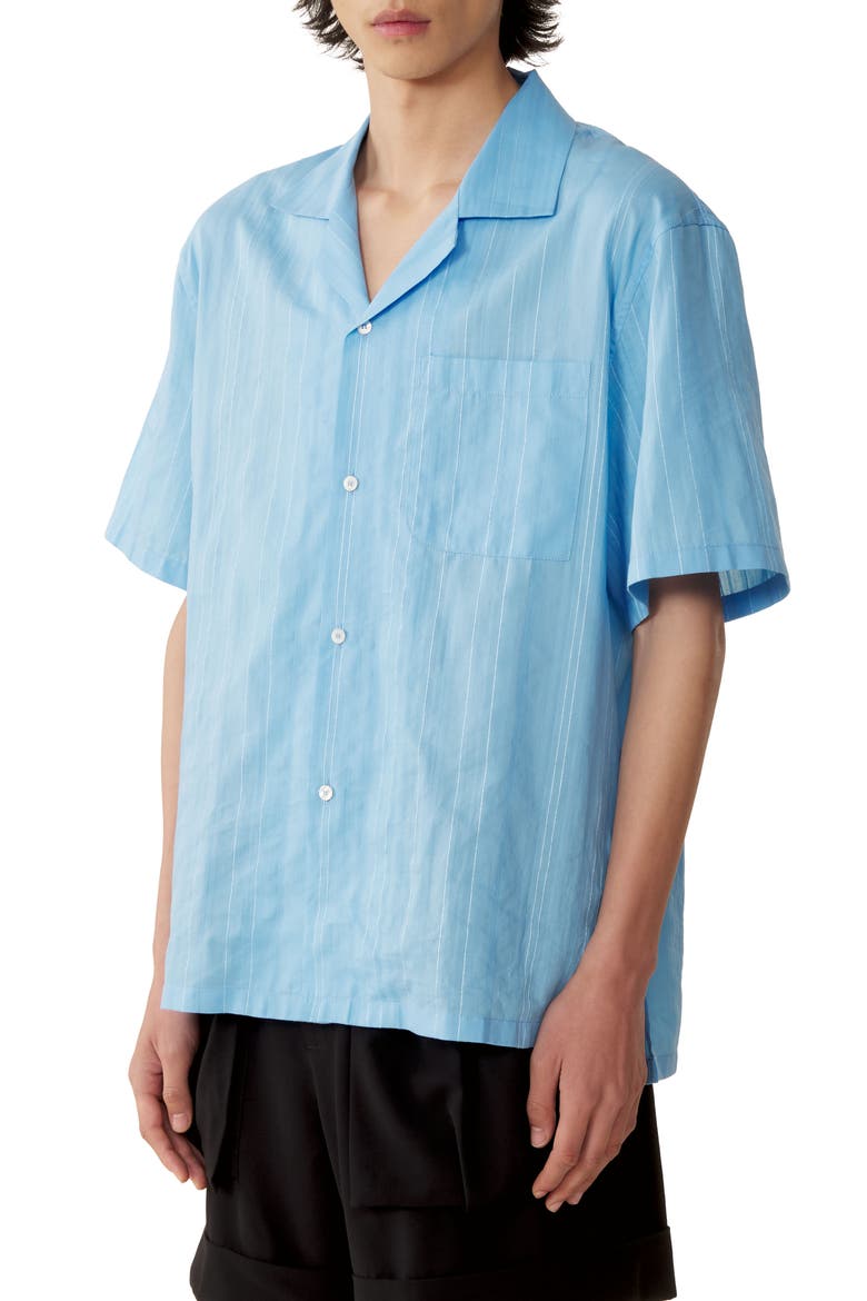 Textured Shirt In Cotton And Silk, Alternate, color, Periwinkle