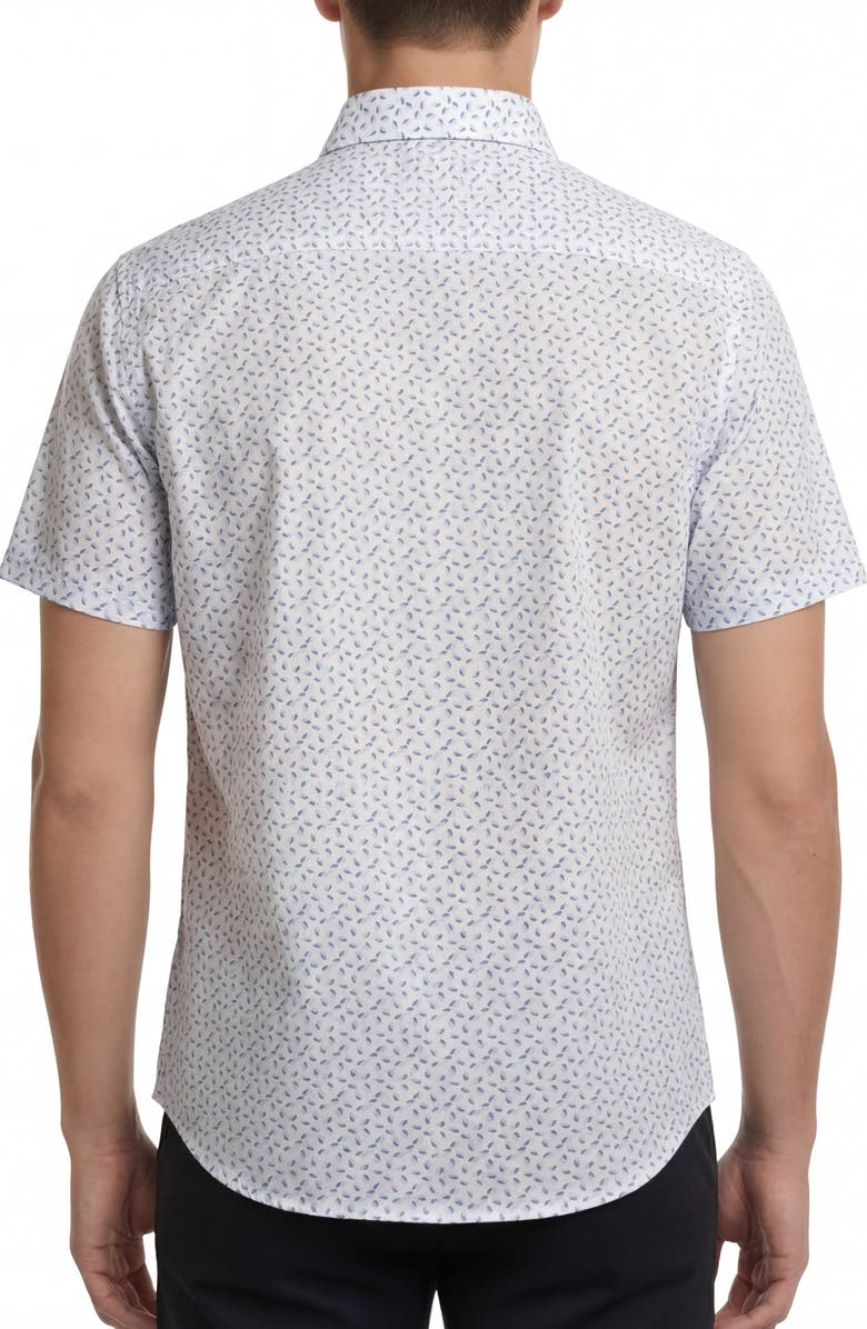Report Collection Geo Print Short Sleeve Stretch Button-Up Shirt, Alternate, color, White