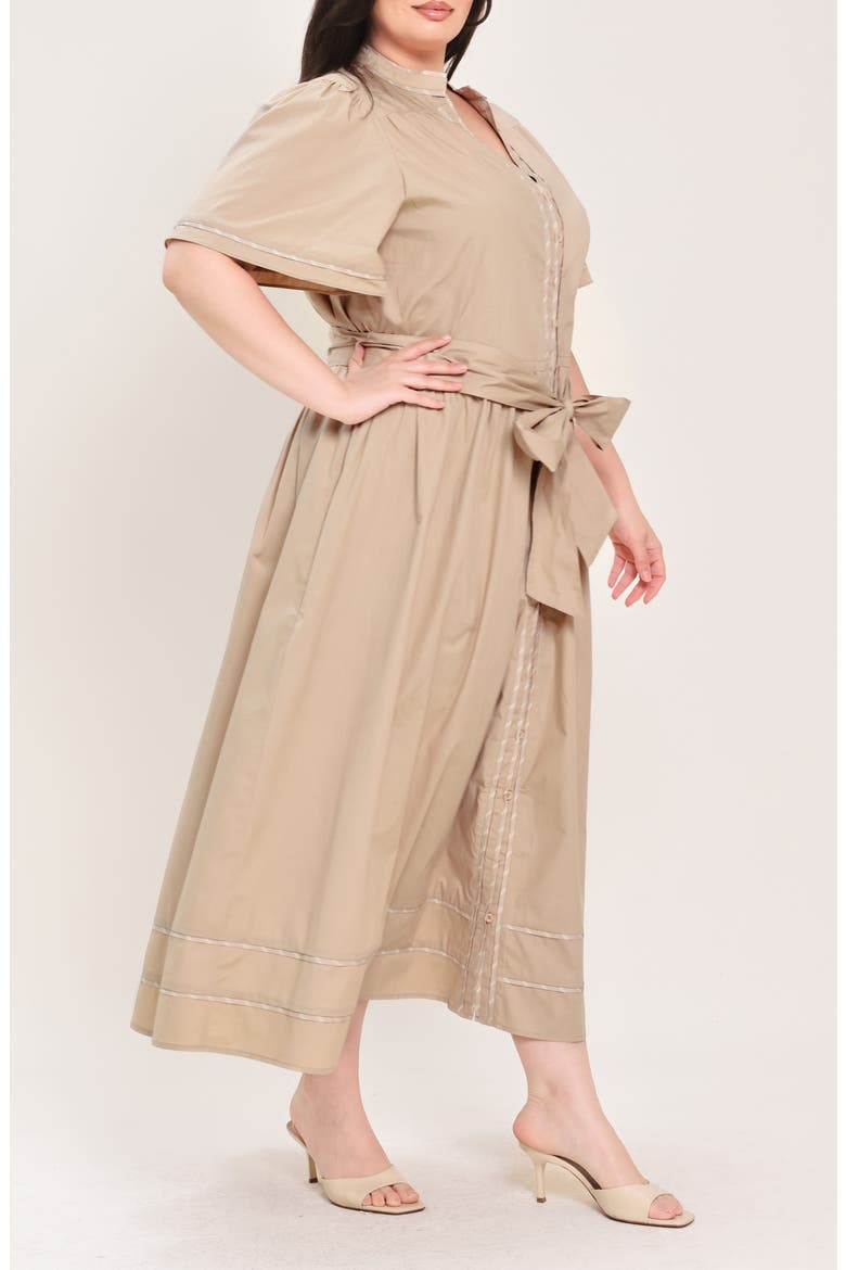 Solid Tie Waist Midi Dress, Alternate, color, TAUPE