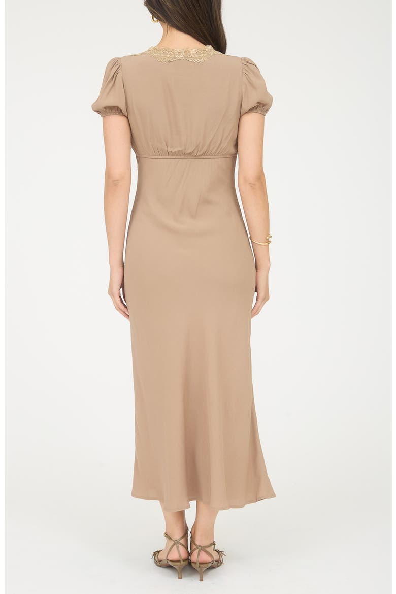 Lace Trim Puff Sleeve Midi Dress, Alternate, color, TAUPE