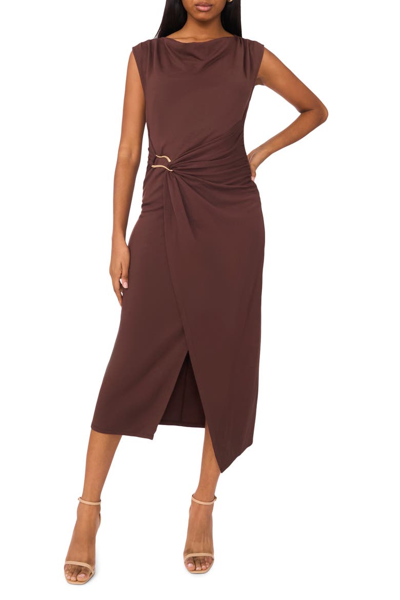 Asymmetric Shirred Waist Body-Con Dress, Main, color, HOT FUDGE