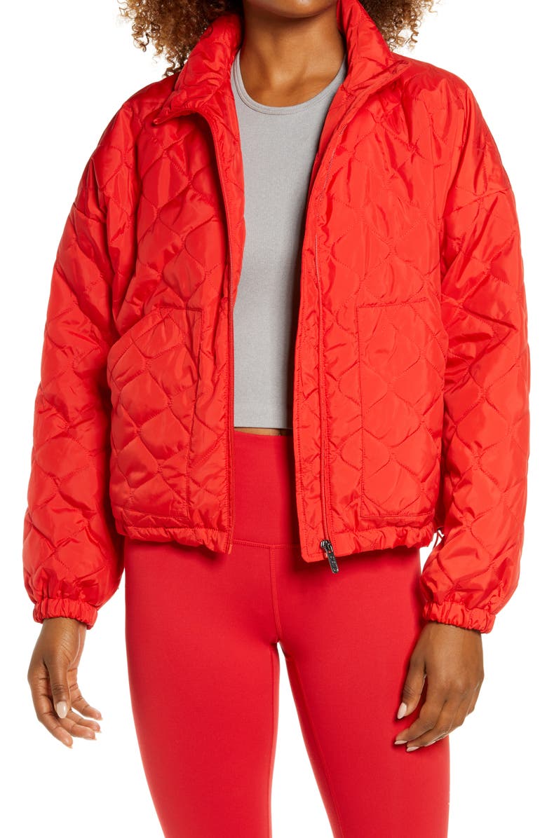 Zella Quilted Bomber Jacket, Main, color, Red Firelight