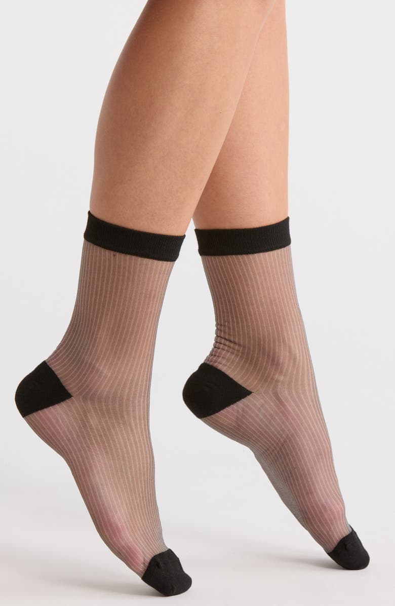 Nordstrom Vertical Stripe Sheer Crew Socks, Main, color, Black
