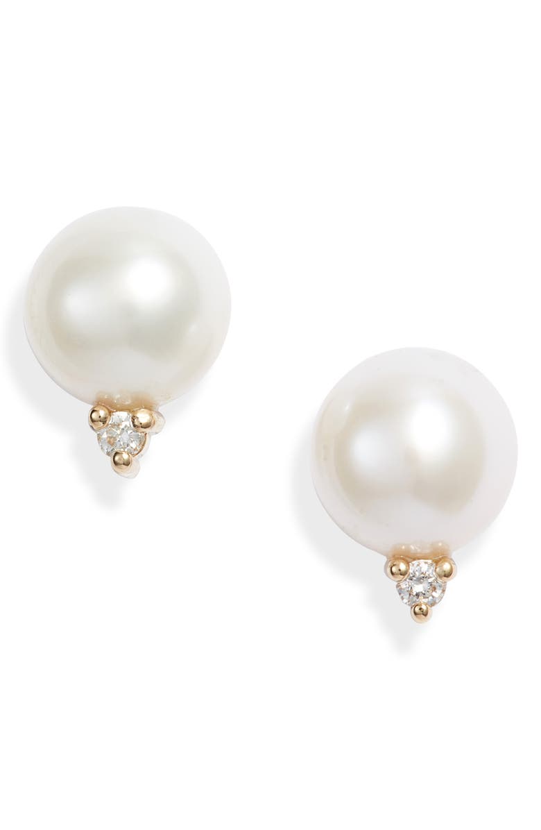 Mizuki Pearl & Diamond Stud Earrings, Main, color, 
