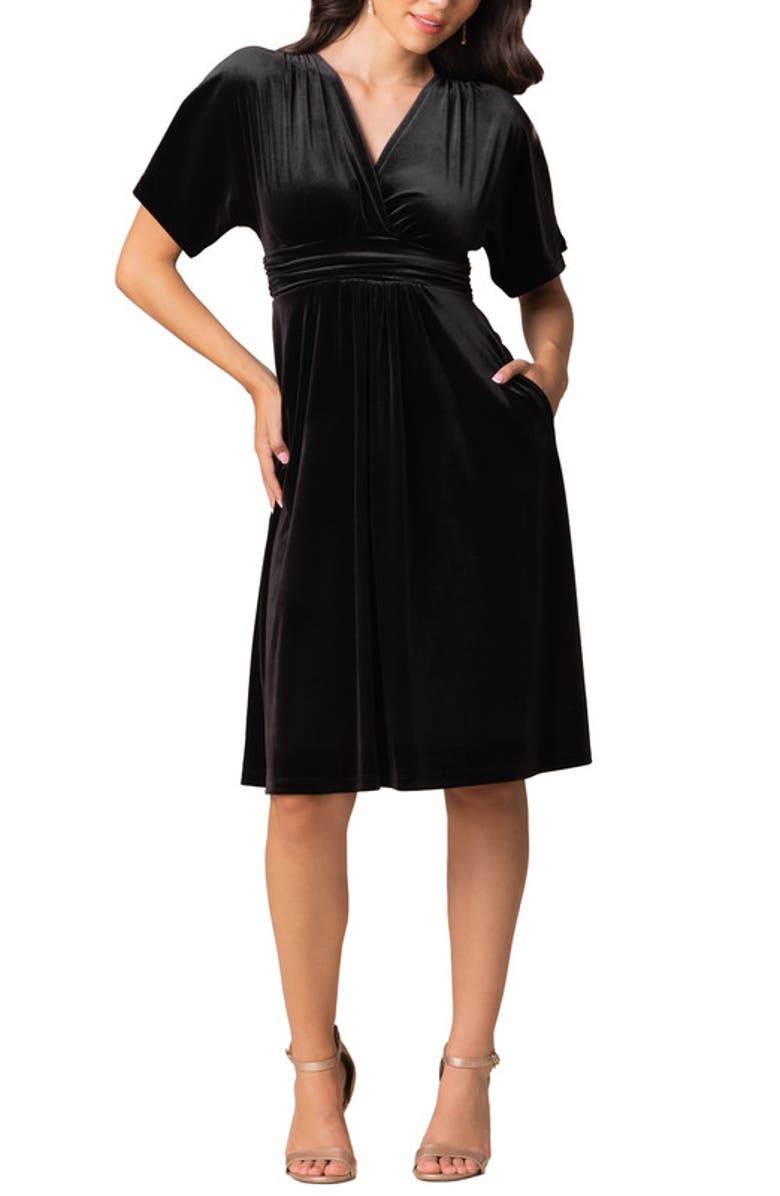 Kiyonna Angelic Velvet Cocktail Dress, Main, color, Onyx