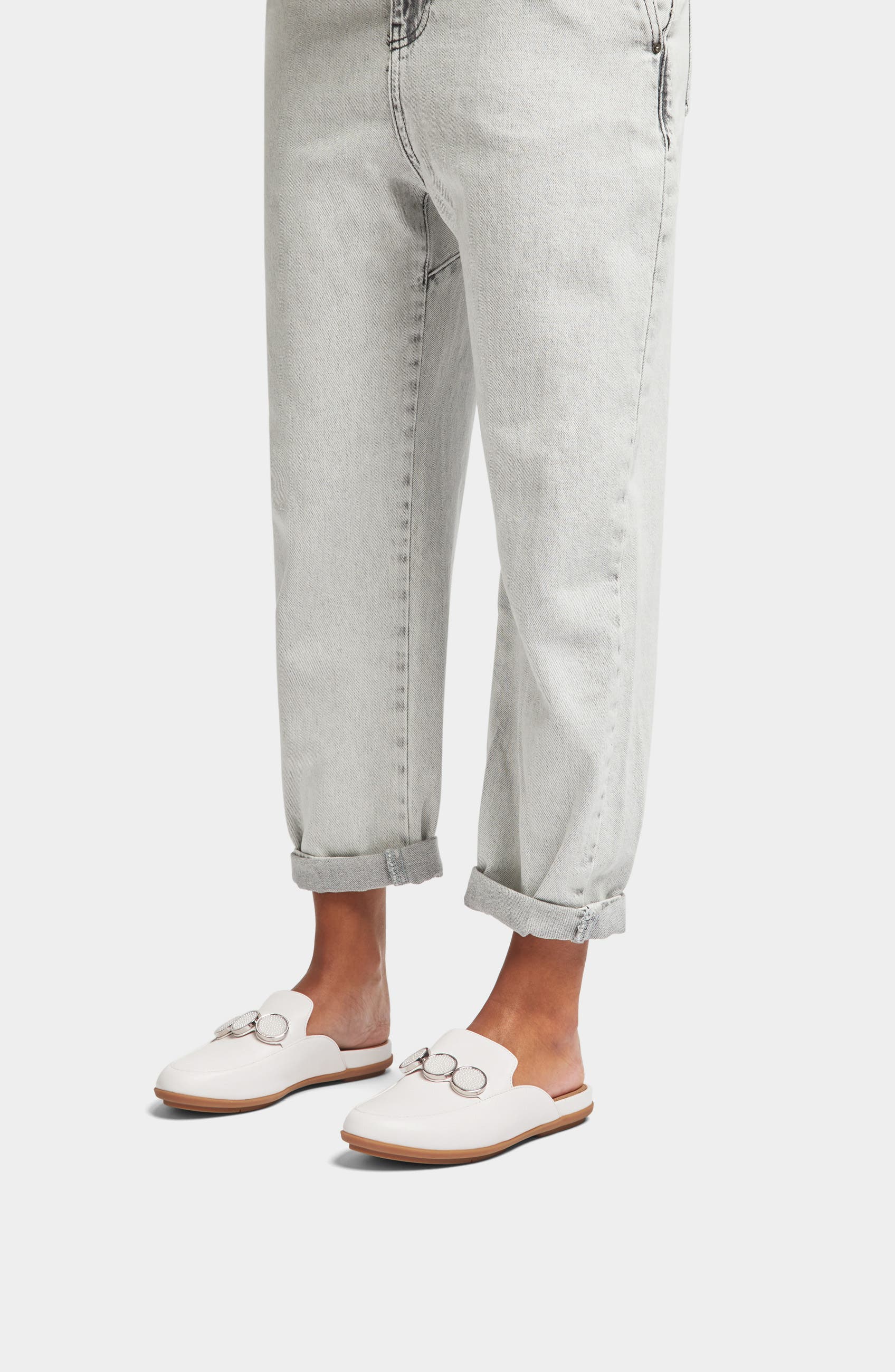 FitFlop Gracie Bead Link Leather Mule Loafer, Alternate, color, Urban White