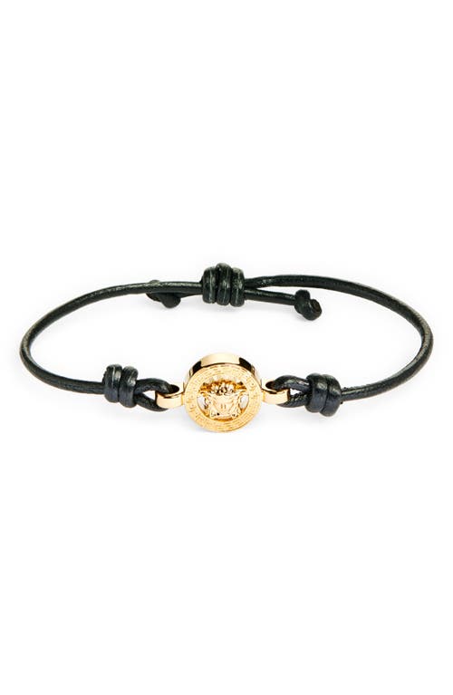Versace Medusa Leather Bracelet In Black- Gold