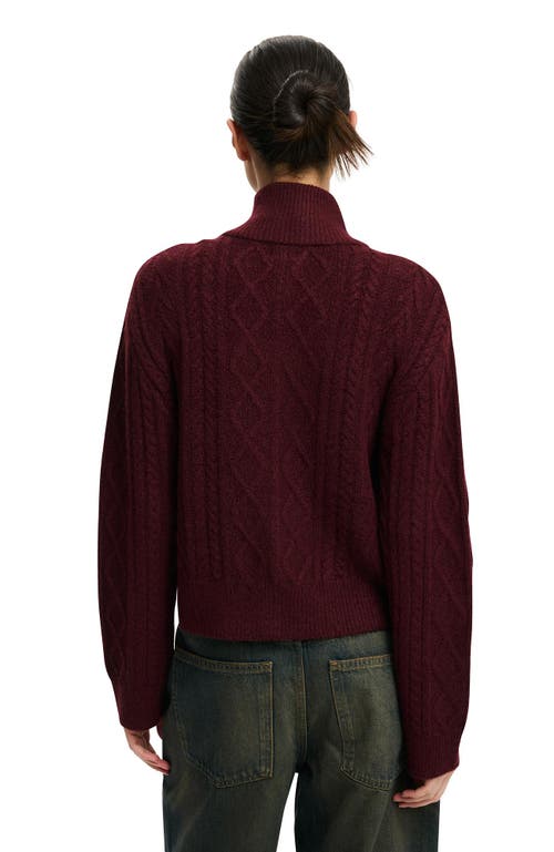 Cotton On Cable Knit Bomber In Burgundy