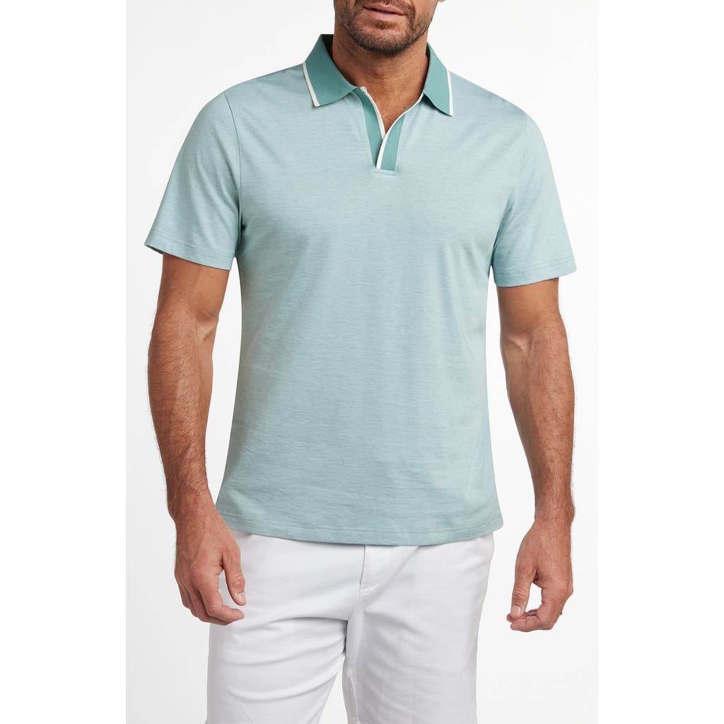 David Donahue Tipped Johnny Collar Cotton & Silk Polo In Multi